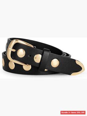 Large Studded Faux Leather Belt Adjustable Vintage Style Rivet Design